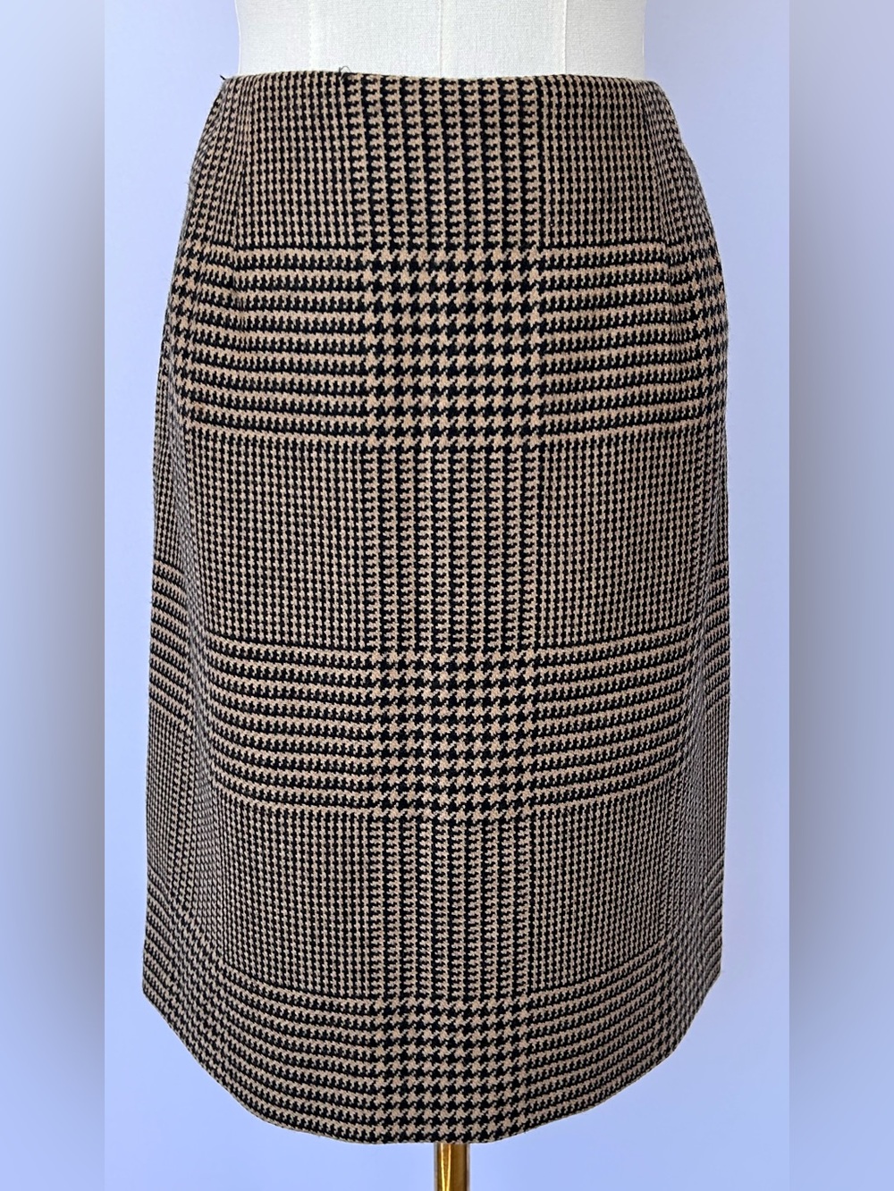 Talbots Women’s Glen Plaid Wool Pencil Skirt Camel/Black Size 10